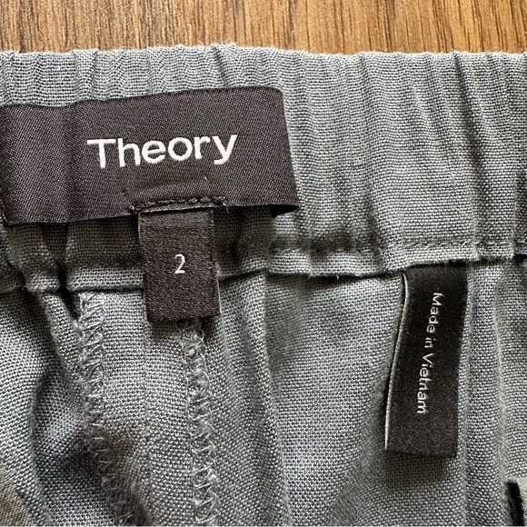Theory Womens Treeca Pull On Pants 2 Gray Soft Crunch Linen Blend Elastic Waist - Picture 2 of 11